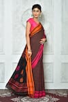 Shop_Samyukta Singhania_Black Pure Cotton Woven Geometric Striped And Saree _Online_at_Aza_Fashions