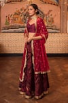 Shop_Priyanka Raajiv_Red Silk, Satin, Brocade, Cotton And Handwoven Tissue, Girija Patch Lehenga Set _Online_at_Aza_Fashions
