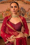 Shop_Priyanka Raajiv_Red Silk, Satin, Brocade, Cotton And Handwoven Tissue, Girija Patch Lehenga Set _at_Aza_Fashions