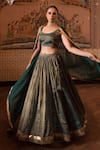 Shop_Priyanka Raajiv_Green Chiffon, Chanderi Silk Tissue Round Pramsu Lehenga Set _Online_at_Aza_Fashions