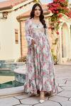 Palak & Mehak_Off White Crepe Gota Patti, Embroidery Ifat Flower Print Anarkali With Jacket _Online_at_Aza_Fashions