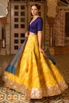 Priyanka Raajiv_Yellow Silk Woven Brocade Chevron V Neck Hema Patch Work Lehenga Set _at_Aza_Fashions