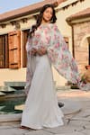 Shop_Palak & Mehak_White Cotton, Crepe Sophia Vintage Floral Print Cape And Flared Pant Set _Online_at_Aza_Fashions