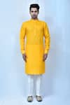 Buy_Samyukta Singhania_Yellow Kurta Cotton Plain Mandarin Collar Straight Set _Online_at_Aza_Fashions