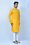 Shop_Samyukta Singhania_Yellow Kurta Cotton Plain Mandarin Collar Straight Set _Online_at_Aza_Fashions