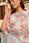Palak & Mehak_White Cotton, Crepe Sophia Vintage Floral Print Cape And Flared Pant Set _at_Aza_Fashions