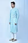 Samyukta Singhania_Blue Kurta Georgette Embroidered Chikankari Thread Work Set _at_Aza_Fashions