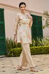 Buy_Karaj Jaipur_Cream Muslin Floral And Polka Dot Round & Pattern Top With Pant_Online_at_Aza_Fashions