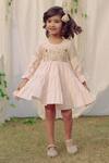 Bagichi_Pink 100% Cotton Corduroy Embroidery Bunny Eloise And Garden Dress  _Online_at_Aza_Fashions