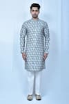 Shop_Samyukta Singhania_Blue Kurta Cotton Silk Printed Moroccan Set _Online_at_Aza_Fashions