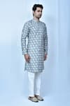 Samyukta Singhania_Blue Kurta Cotton Silk Printed Moroccan Set _at_Aza_Fashions
