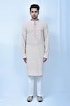 Shop_Samyukta Singhania_Peach Kurta Georgette Based Chikankari Embroidery Floral Set _Online_at_Aza_Fashions