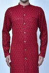 Buy_Samyukta Singhania_Maroon Kurta Georgette Based Chikankari Embroidery Full Sleeve Straight Set _Online_at_Aza_Fashions