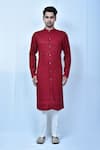 Shop_Samyukta Singhania_Maroon Kurta Georgette Based Chikankari Embroidery Full Sleeve Straight Set _Online_at_Aza_Fashions