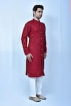 Samyukta Singhania_Maroon Kurta Georgette Based Chikankari Embroidery Full Sleeve Straight Set _at_Aza_Fashions