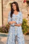 Palak & Mehak_Ivory Crepe, Cotton Mishika Floral Print Tunic With Straight Tulip Pants _at_Aza_Fashions