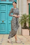 Buy_KARAJ JAIPUR_Black Gazi Silk Floral Round Pre-draped Saree With Blouse _Online_at_Aza_Fashions