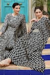 KARAJ JAIPUR_Black Gazi Silk Floral Round Pre-draped Saree With Blouse _at_Aza_Fashions
