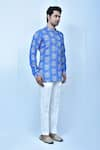 Samyukta Singhania_Blue Kurta Cotton Silk Print Abstract Mandala Short With Pant _at_Aza_Fashions