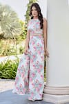 Palak & Mehak White Crepe Metallic Thread, Lisa Blossom Print Blazer Flared Pant Set at Aza Fashions Palak & Mehak_White Crepe Metallic Thread, Lisa Blossom Print Blazer Flared Pant Set _at_Aza_Fashions