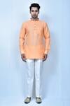Buy_Samyukta Singhania_Orange Kurta Linen Cotton Contrast Collar And Pant Set_Online_at_Aza_Fashions
