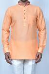 Samyukta Singhania_Orange Kurta Linen Cotton Contrast Collar And Pant Set_at_Aza_Fashions
