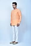Shop_Samyukta Singhania_Orange Kurta Linen Cotton Contrast Collar And Pant Set_Online_at_Aza_Fashions