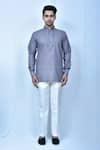 Shop_Samyukta Singhania_Grey Kurta Linen Cotton Solid Slim Fit Short And Pant Set _Online_at_Aza_Fashions