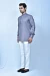 Samyukta Singhania_Grey Kurta Linen Cotton Solid Slim Fit Short And Pant Set _at_Aza_Fashions