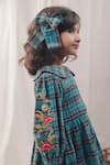 Bagichi_Blue Cotton Flannel Check Floral Fiona Peter Pan Collared Dress  _Online_at_Aza_Fashions