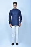 Shop_Samyukta Singhania_Blue Kurta Linen Cotton Solid Slim Fit And Pant Set _Online_at_Aza_Fashions