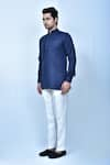 Samyukta Singhania_Blue Kurta Linen Cotton Solid Slim Fit And Pant Set _at_Aza_Fashions