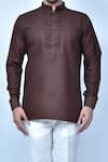 Buy_Samyukta Singhania_Brown Kurta Linen Cotton Slim Fit Short And Pant Set _Online_at_Aza_Fashions