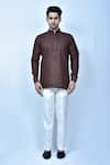 Shop_Samyukta Singhania_Brown Kurta Linen Cotton Slim Fit Short And Pant Set _Online_at_Aza_Fashions