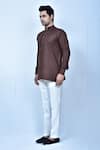 Samyukta Singhania_Brown Kurta Linen Cotton Slim Fit Short And Pant Set _at_Aza_Fashions