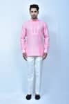 Shop_Samyukta Singhania_Pink Kurta Linen Cotton Pintuck Slim Fit And Pant Set _Online_at_Aza_Fashions