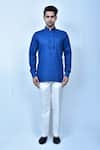 Buy_Samyukta Singhania_Blue Kurta: Linen Cotton Full Sleeve Short And Pant Set For Men_Online_at_Aza_Fashions