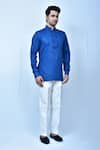 Shop_Samyukta Singhania_Blue Kurta: Linen Cotton Full Sleeve Short And Pant Set For Men_Online_at_Aza_Fashions