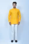 Shop_Samyukta Singhania_Yellow Kurta Linen Cotton Slim Fit And Pant Set _Online_at_Aza_Fashions