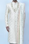 Samyukta Singhania_Beige Sherwani Georgette Silk Embroidery Diamomd Mandala Set _at_Aza_Fashions