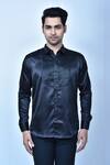 Buy_Samyukta Singhania_Black Satin Silk Solid Full Sleeve Shirt _Online_at_Aza_Fashions