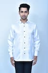 Samyukta Singhania_White Satin Silk Pintuck Full Sleeve Shirt _Online_at_Aza_Fashions