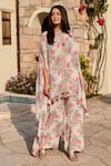 Buy_Palak & Mehak_Multi Color Pure Crepe Printed Garden Round Kai High Low Top And Palazzo Set _Online_at_Aza_Fashions