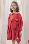 Bagichi_Red Poly Cotton Velvet Embroidered Collar Bird Brielle Dress  _Online_at_Aza_Fashions