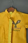 Maaikid_Yellow , Silk, Satin Zari, Embroidery Feather Motif Sherwani Set _Online_at_Aza_Fashions