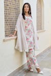 Palak & Mehak_Off White Organza, Crepe Gota Patti, Aravali Garden Print Kurta Set With Cape _Online_at_Aza_Fashions