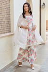 Buy_Palak & Mehak_Off White Organza, Crepe Gota Patti, Aravali Garden Print Kurta Set With Cape _Online_at_Aza_Fashions