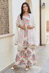 Shop_Palak & Mehak_Off White Organza, Crepe Gota Patti, Aravali Garden Print Kurta Set With Cape _Online_at_Aza_Fashions