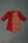 Maaikid_Red Modal, Cotton, Silk Ajrakh Print Kurta And Pyjama Set _Online_at_Aza_Fashions