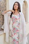 Palak & Mehak_Off White Organza, Crepe Gota Patti, Aravali Garden Print Kurta Set With Cape _at_Aza_Fashions